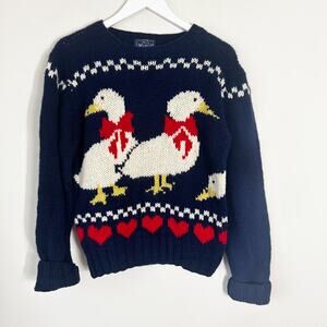 Vintage 100% Wool Woolrich Sweater Duck Goose Knit Size M Christmas Whimsy 1980s